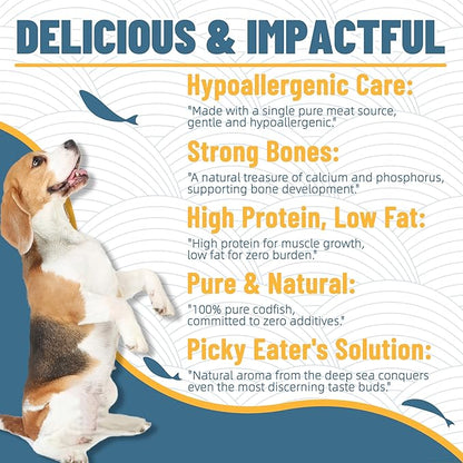 Just Try 4.76 oz Freeze-Dried Cod Bites for Dogs & Cats - High Protein, Low Fat Dog Treats - Grain-Free, Omega-3 for Joint Health