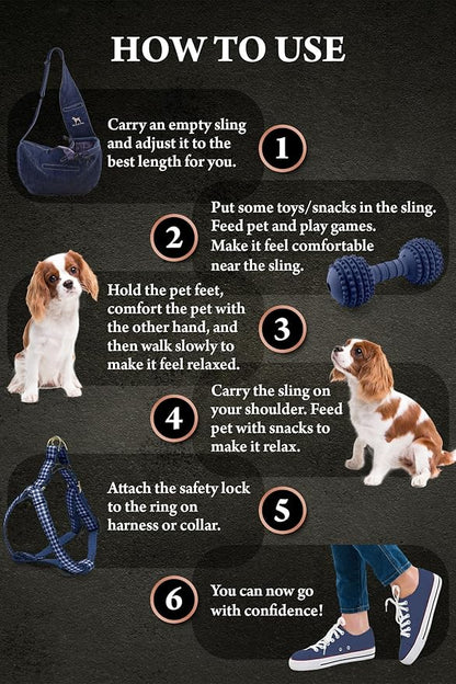 Noah & Paw Dog Sling Carrier for Small Dogs 5-18lb, Dog Sling for Small Dogs and Cats, Dog Carrier with Adjustable Padded Strap, Vegan Denim Lined with Fur, 3X Safety Features, Machine Washable