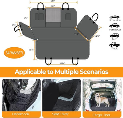 YSSOA Dog Car Seat Cover for Back Seat, Durable Waterproof Nonslip Pets Hammock with Mesh Window and Storage Pocket, Suitable for Cars, Trucks, SUVs, Standard