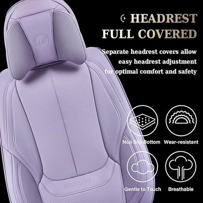 Coverado Universal Seat Covers Front, Universal Seat Covers for Cars, 2-Pack Waterproof Nappa Leather Car Seat Covers with Head Pillow, Auto Protectors Fit for Most Sedans SUV Pick-up Truck-Purple