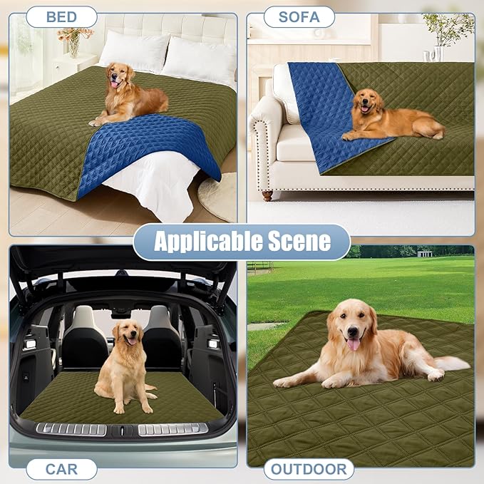 Smiry Waterproof Dog Bed Cover Pet Blanket, Soft Washable Dog Blanket for Furniture Bed Couch Sofa Reversible, Checkered (30"x70", Green/Navy)