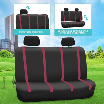 FH Group Car Seat Covers Full Set Cloth - Universal Fit Automotive Seat Covers, Low Back Front Seat Covers, Solid Back Seat Cover, Washable Car Seat Cover for SUV, Sedan and Van Burgundy