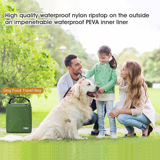 Dog Food Travel Bag with 2PCS Collapsible Dog Travel Bowls Air Tight Dog Food Storage Container(Green, Small)