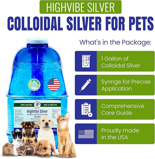 Holistic Pet Care Colloidal Silver for Dogs, Cats, Horses & Birds – 20 PPM Wound Care, Hot Spot Treatment, Skin Relief & Immune Support – All-Natural Pet Colloidal Silver Solution, Refill Bottle(1Gal)