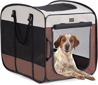 DONORO Dog Kennels and Crates for Medium Dogs, Portable Pop Up Indoor Pet Cage with Sturdy Wire Frame, Collapsible Travel Crate Soft Sided Cat Bag Escape Proof (Brown, 36.0" L x 23.0" W x 28.0" H)