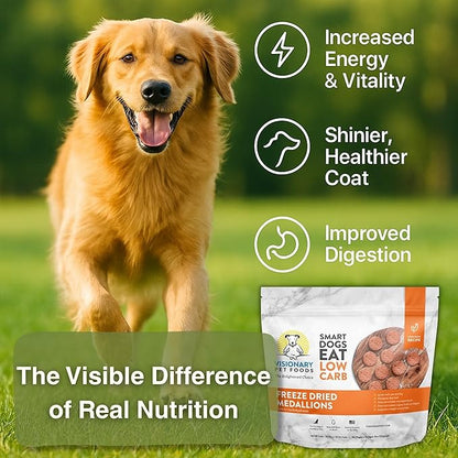 Visionary Pet Foods Freeze Dried Raw Dog Food, Topper & Meal Mixer – Real Chicken | KetoPet Research Formula | Less Than 1g Net Carbs | Ketogenic | Grain Free High Protein | Made in USA | 25oz