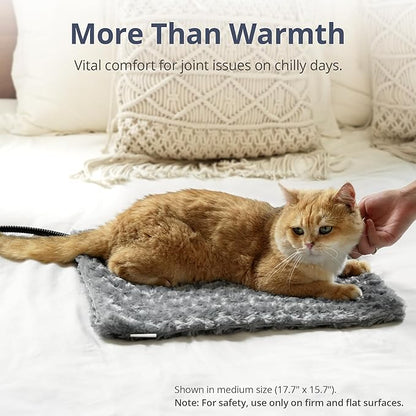 Adjustable Temperature Heated Cat Bed & Dog Heating Pad with Timer, Chew-Resistant Cord, Thick and Soft Cover, Indoor Pet Heating Pad, 17.7" x 15.7"