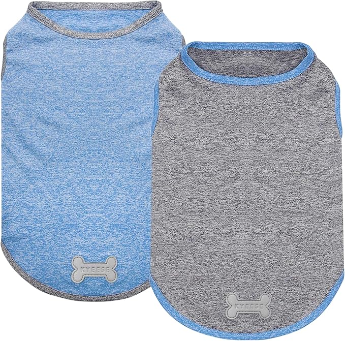 KYEESE 2Pack Dog Shirt, Lightweight Sun Protection Sleeveless Dog T Shirts for Small Medium Dogs Boy, Breathable Pet Reflective Tank Top Summer Dogs Clothes for Outdoor Walking, Grey+Light Blue, XL