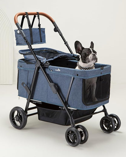 Dog Stroller for Large & Medium Dogs (20–132 lbs), Pet Stroller for 2 Small Dogs, Extra Large Heavy Duty, Foldable & Ventilated, Pink or Navy