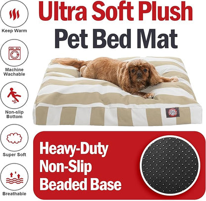 Majestic Pet Shredded Memory Foam Dog Bed Medium with Removable Washable Cover 35x29x4 Inch - Rectangle Orthopedic Dog Bed for Senior Dogs–Flat Durable Dogs Crate Bed - Vertical Stripe - Sand