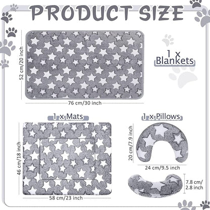 Namalu Pet Bed Mats with Puppy Dog Blankets and Pillows for Cats Puppy Bed Warm Sleep Mat Fleece Blanket Fluffy Pet Calming Toy Half Donut U Shaped Neck Pillow for Small Dogs and Cats
