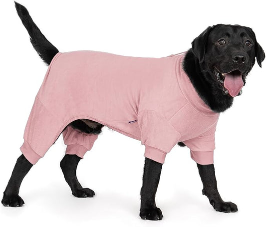 cyeollo Dog Pajamas Fleece Dog Pjs for Medium Dogs Onesie Stretchy Warm Winter Cold Weather Coat Doggie Clothes Jumpsuit Pet Outfits, Pink XXL