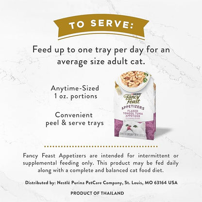 Fancy Feast Purina Appetizers Grain Free Cat Food Flaked Tongol Tuna Appetizer Lickable Cat Food Topper - 1.1 oz. Trays,(Pack of 20)