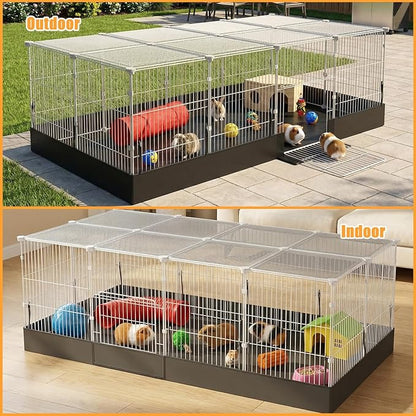 20 Planes Guinea Pig Cages Enclosed Hamster Cage with Transparent Top & Waterproof Liner, Expandable Cage for Guinea Pigs, Metal Wire Yard Fence Rabbit Cage