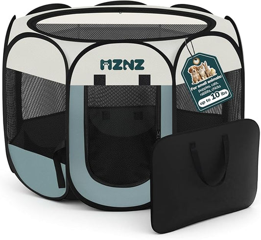 Dog Cat Playpen, Portable Small Animal Playpen Crate Indoor for Dogs Cats Rabbits, Foldable Guinea Pigs Bunny Cage Enclosure for Outdoor, Pop Up Dogs Cats Tent Kennel with Carrying Case, Grey