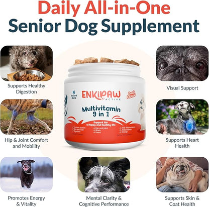 9-in-1 Senior Dog Supplement Multivitamin - Soft Dog Chews Treats for Joints, Energy, Digestion, Immunity | Probiotics, Colostrum, Omegas, Taurine – Duck Flavor - 120 Chewables