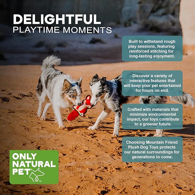 Only Natural Pet Mountain Friends Recycled Plush Dog Toys - Durable Double-Stitched Design with Internal Squeaker, Large Plush Ears & Soft Crinkle Tail - Squeaky Pet Toy | Francis The Fox, 5.5" x 12"