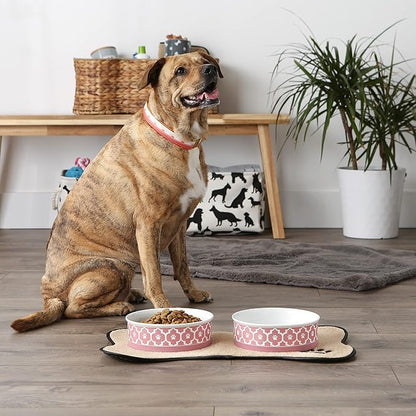 Bone Dry Lattice Collection Pet Bowl & Canister, Large Set, 7.5x2.4 inches, Rose, 2 Piece