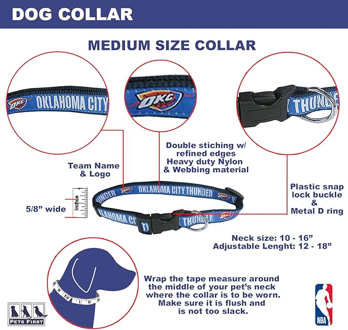 Pets First NBA PET Collar OKLAHOMA CITY THUNDER Dog Collar, Size Medium Basketball Team Collar for Dogs & Cats. A Shiny & Colorful Dog & Cat Collar Licensed by the NBA