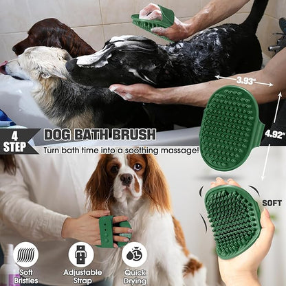 Bonteck Dog Slicker Brush for Dogs Grooming Kit 4PCS | Large Dog Brush for Goldendoodles Poodles Doodles | Long Pin Haired Brush | Poodle Brushes and Comb (Green)