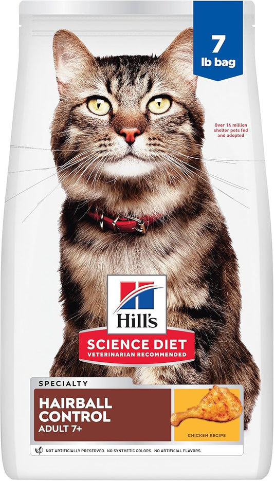 Hill's Science Diet Adult 7+ Hairball Control Dry Cat Food, Chicken, 7 lb. Bag