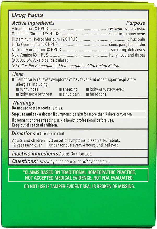 Hyland's Indoor and Outdoor, Non Drowsy Seasonal Allergy Relief Pills, For Sneezing, Runny Nose, Itchy and Watery Eyes, Nose or Throat, Safe and Natural, Quick Dissolving Tablets, 60 Count