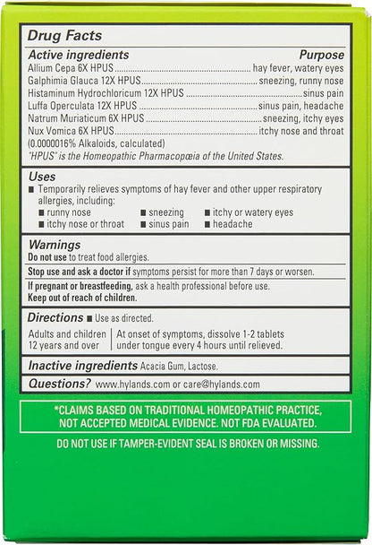 Hyland's Indoor and Outdoor, Non Drowsy Seasonal Allergy Relief Pills, For Sneezing, Runny Nose, Itchy and Watery Eyes, Nose or Throat, Safe and Natural, Quick Dissolving Tablets, 60 Count