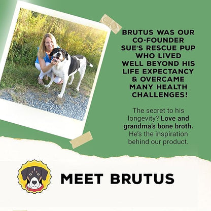 Brutus Broth Dog Food Topper - Instant Broth Powder with Omegas 3,6,9 from Microalgae Oil for Skin and Coat - Human-Grade Quality, Serve Dry or Wet - Vegetable Flavor, 3.5 oz (Pack of 1)