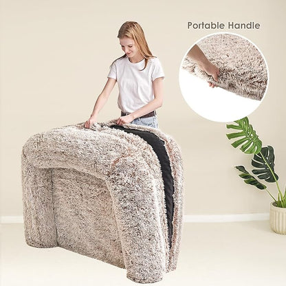 EHEYCIGA Foldable Human Dog Bed, 72"x44"x11" Orthopedic Memory Foam Human Sized Dog Bed, Waterproof Pet Bed for People, Faux Fur Pet Couch for Adult with Non-Slip Bottom, Faded Brown