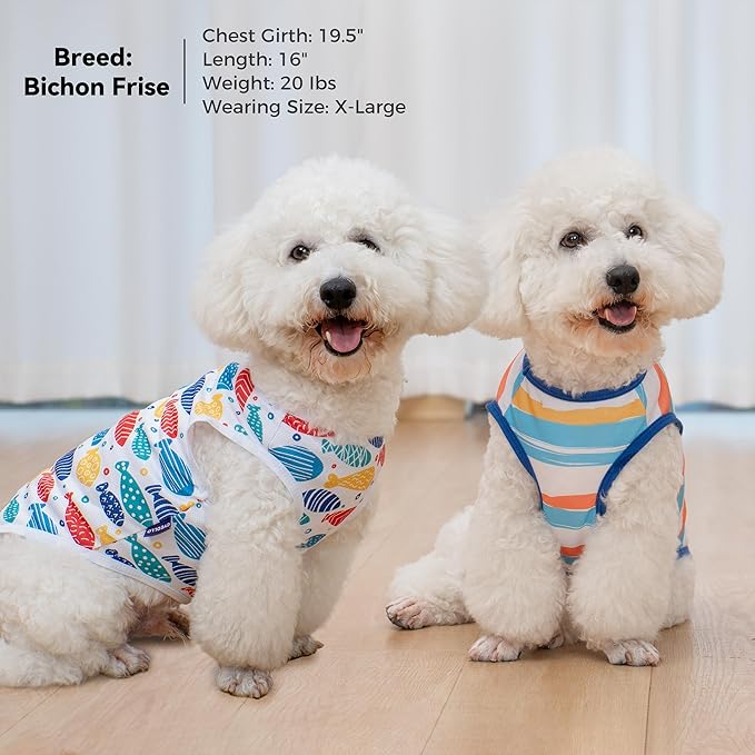 cyeollo 2pack Dog Cooling Shirt, Breathable Sleeveless Summer Clothes for Dogs, Intant Cool T Shirts for Small Dogs, Blue Fish L