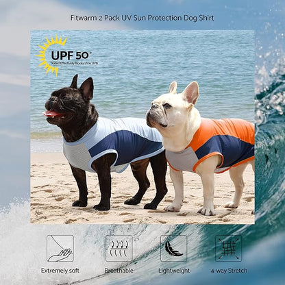 Fitwarm 2 Pack UPF 50+ UV Sun Protection Dog Shirt, Quick Dry Summer Dog Clothes for Small Dogs Boy Girl, Reflective Label, Lightweight Breathable Cooling Vest, Pet Cat Outfit, Orange, Blue, XL