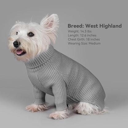 cyeollo Dog Sweater Warm Turtleneck Knitted Sweaters with Long Sleeves Winter Dog Clothes Sweaters for Dogs, Grey L