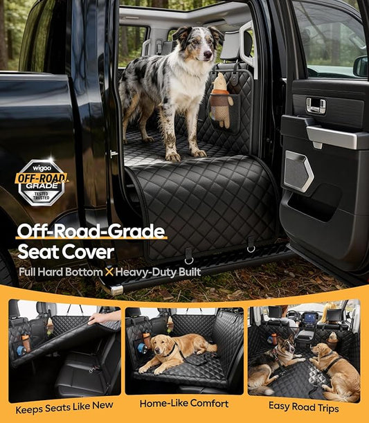Wigoo Dog Truck Seat Cover for Back Seat, 450lb Support Hard Bottom Hammock for 1–4 Large Dogs, Waterproof & Anti-Scratch Backseat Protector, Car Bed Extender for Truck & SUV, Size-XL, Black