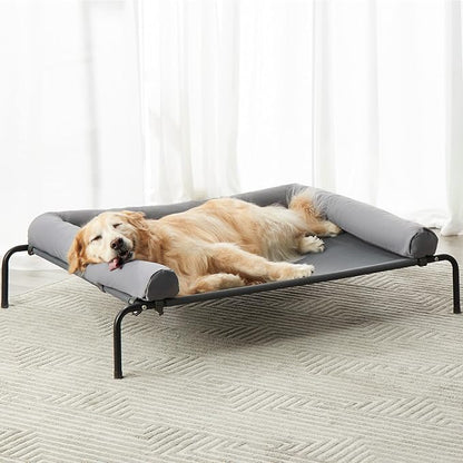 RRPETHOME Large Elevated Cooling Dog Bed, Raised Dog Cot Beds for Large Dogs, Elevated Outdoor Pet Bed, Chew Proof Portable Cooling Pet Cot with Skid-Resistant Feet and Breathable Mesh