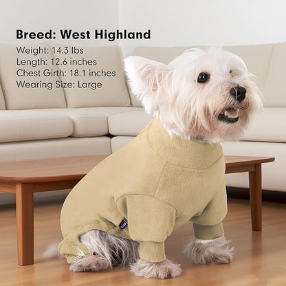 cyeollo XXL Dog Pajamas, Fleece Dog Pjs Thermal Doggie Onesie Soft Stretchy Sweaters for Medium to Large Dogs Winter Dogs Coat Pet Jammies Doggie Clothes Female & Male, Beige 2XL