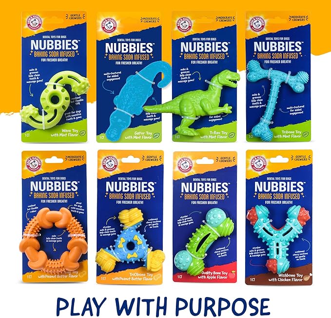 Arm & Hammer Nubbies Duality Bone, A Dental Chew Toy for Dogs - Nubby Pet Toy Cleans Teeth to Reduce Plaque & Tartar with Baking Soda, Green Apple Flavor Dog Bone for Moderate Chewers