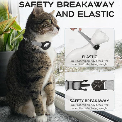 AirTag Cat Collars, Stretchy Collar with Apple AirTag Holder and Bell, Breakaway Ultra Design Elastic GPS Tracking Collars for Cats and Puppies, (7.5-12.5 Inch), Gray