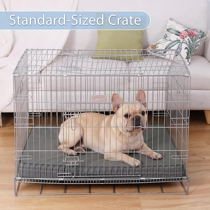 Vonabem Outdoor Waterproof Dog Bed Washable, Medium Crate Pad 30 inch, Wipeable Leather Puppy Bed with Removable Cover Reversible, Foam Durable Anti-Slip Pet Kennel Pads 29"x18" Grey