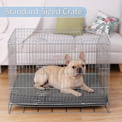 Vonabem Outdoor Waterproof Dog Bed Washable, Medium Crate Pad 30 inch, Wipeable Leather Puppy Bed with Removable Cover Reversible, Foam Durable Anti-Slip Pet Kennel Pads 29"x18" Grey