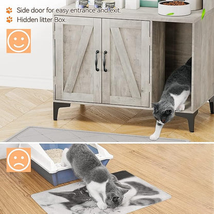 IDEALHOUSE Cat Litter Box Enclosure with Shelves and Doors,Wood Sturdy Hidden Litter Box Furniture,Indoor Cat House Furniture for Most of Litter Box,Litter Box Cabinet,Grey