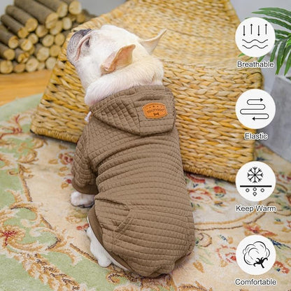 BEAUTYZOO Small Dog Hoodie Sweater with Pockets, Dog Clothes for Small Medium Dogs Boy Girl, Waffle-Like Laminated Cotton Pet Coats with Hat and Leash Hole, Khaki XXS