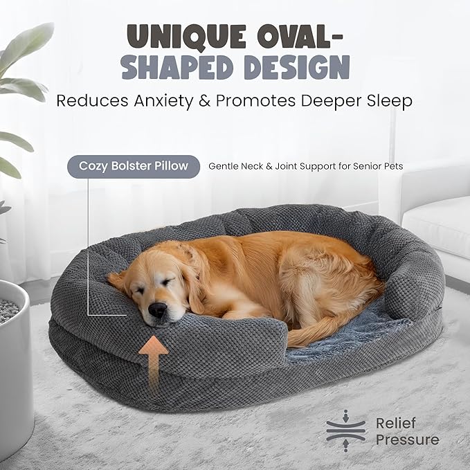 Arthritis Dog Bed, Orthopedic Dog Bed with Memory Foam, Extra Spacious Pet Bed with Supportive Sides, Removable Washable Cover, Designed for Senior Dogs Comfort Better Sleep and Joint Support