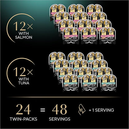Sheba Perfect Portions Wet Cat Food Cuts in Gravy, Cat Food Wet Recipe, Gourmet Salmon & Sustainable Tuna Entree, 2.6 oz. Twin-Pack Trays (12 Count, 72 Servings) (Pack of 2)