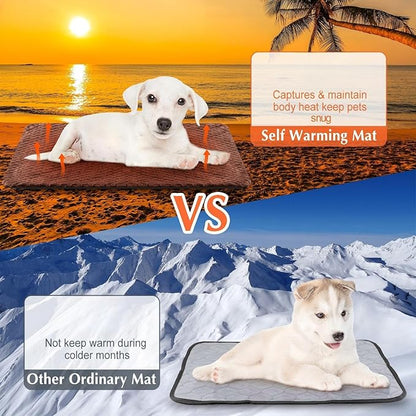 Drydiet 4 Pcs Self Heating Cat Pad Self Warming Cat Bed Dog Heating Pad Washable Thermal Pet Mat for Indoor Outdoor Pet 16 x 20 Inch Removable Non Slip(Coffee)