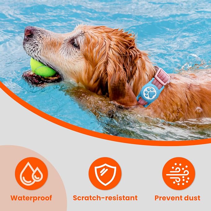 IP68 Waterproof for AirTag Dog Collar Holder, Silicone Dog Air tag Holder for Apple AirTag (Blue&Purple)