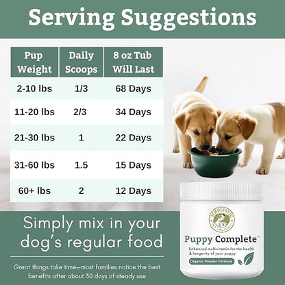 Wholistic Pet Organics Puppy Complete - Dog Multivitamin Powder - Daily Dog Vitamins and Supplements for Homemade Food - Immune System, Skin, Coat & Overall Health - All Breeds of Puppies - 22 Scoops