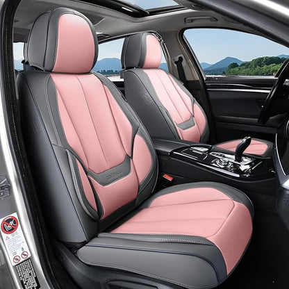 Coverado Seat Covers, Car Seat Covers Front Seats, Leather Seat Covers for Cars, Car Seat Protector Waterproof, Gray Car Seat Cushion, Front Carseat Cover Universal Fit for Most Cars Pink