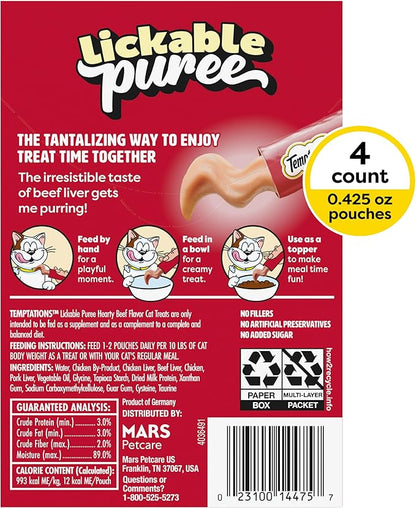 Temptations Creamy Puree Squeezable Lickable Cat Treats, Wet Cat Treats with Beef Liver, 0.42 oz. Tubes, 4 Count, Pack of 11 (44 Total)