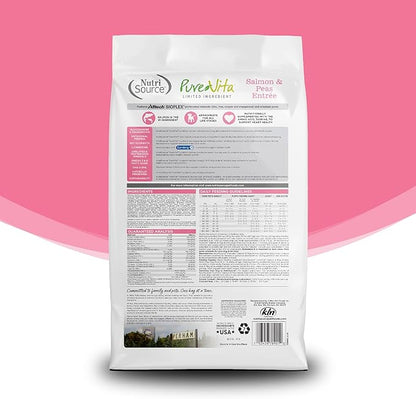 NutriSource Pure Vita Limited Ingredient Grain Free Dry Dog Food, Salmon and Peas, 12LB
