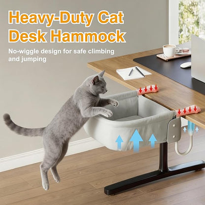 Cat Desk Bed for Large Cats 50 lbs Heavy Duty Cat Bed for Desk Attachment with Paw Design Extra-Sturdy Dog Chair Dual-Sided Mat Waterproof Easy Assembly for Gaming Desk Kitchen Island White